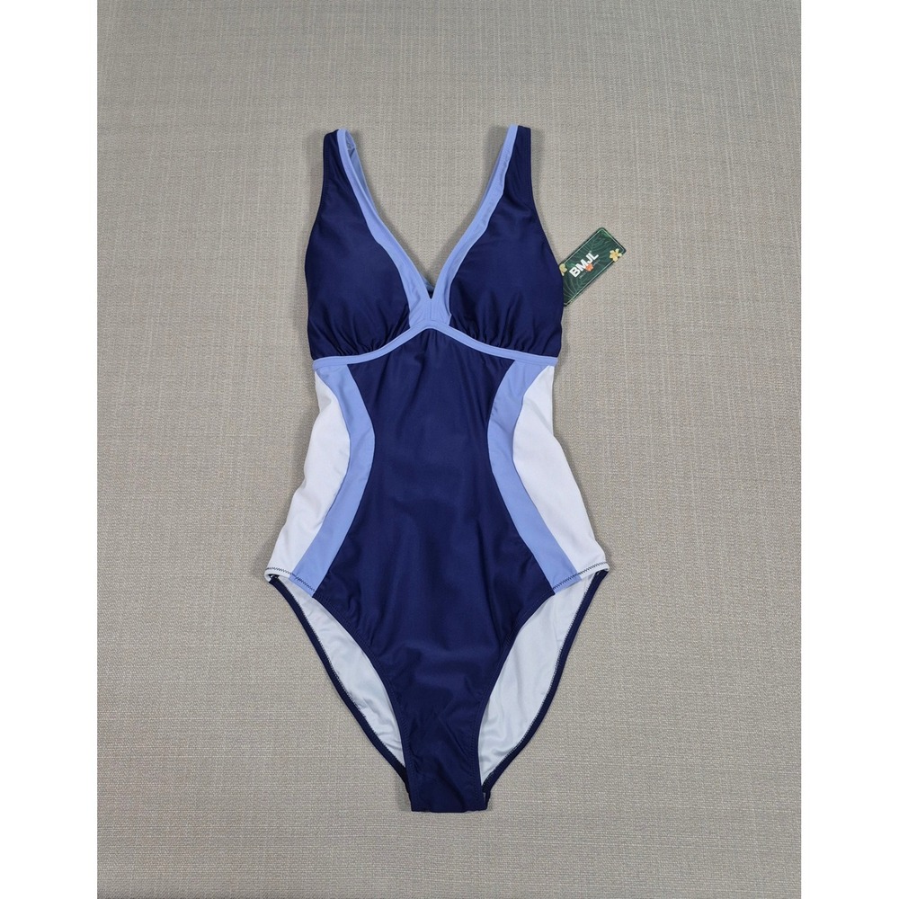 BMJL Womens One Piece Swimsuit Navy Blue Colorblock Lace Up Back Slimming Size M